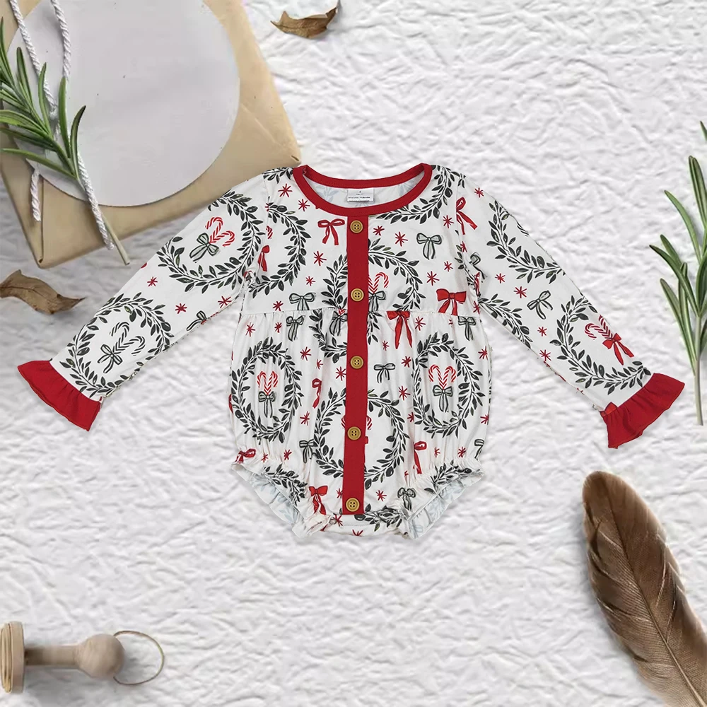 

Christmas Fall Winter Romper Toddle Baby Girls Holly Belly Long Sleeve Wholesale Kids Boutique Clothes Factory Price Romper
