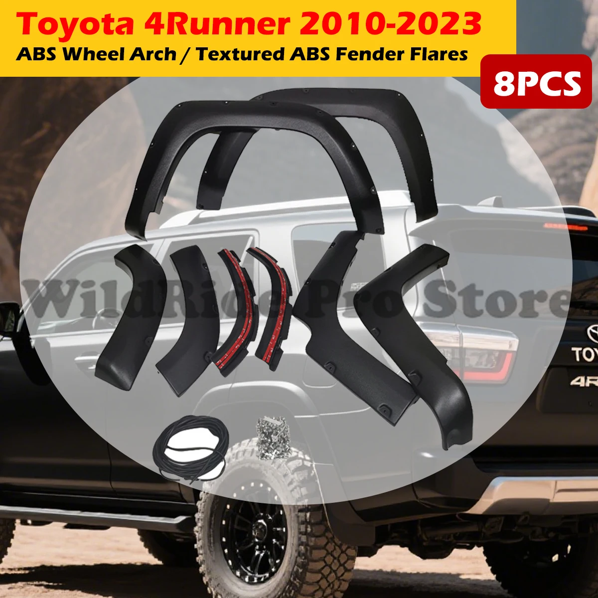 

8pcs Premium Textured ABS Fender Flares for Toyota 4Runner 2010-2023 | 35% Wider Wheel Arch Extensions with Reinforced Edges