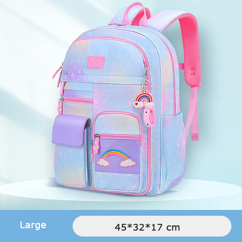 กระเป๋าหลากสีน่ารัก tas ransel anak SD ใหม่2023ใบสำหรับเด็กผู้หญิงกระเป๋านักเรียนแนวเจ้าหญิงกระเป๋านักเรียนกันน้ำสีรุ้งสำหรับเด็ก