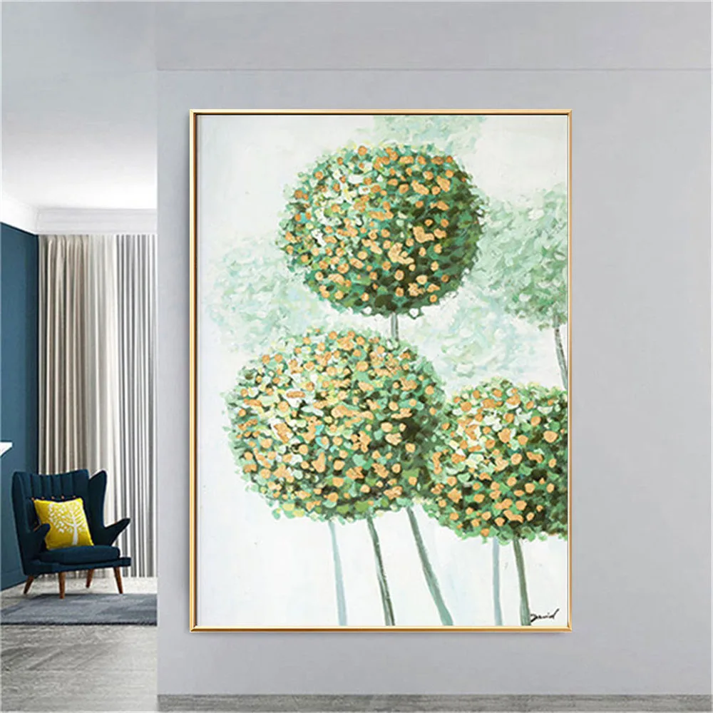 100% Hand Painted Modern Oil Painting On Canvas Green Sage Picture Large Wall Art For Living Room Corridor Decor Golden Pictures