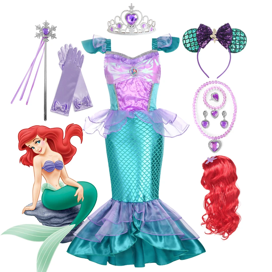 

Disney Girls Ariel Cosplay Siren Clothing Elegant Mermaid Birthday Party Little Mermaid Costume Children Gown Princess Vestidos