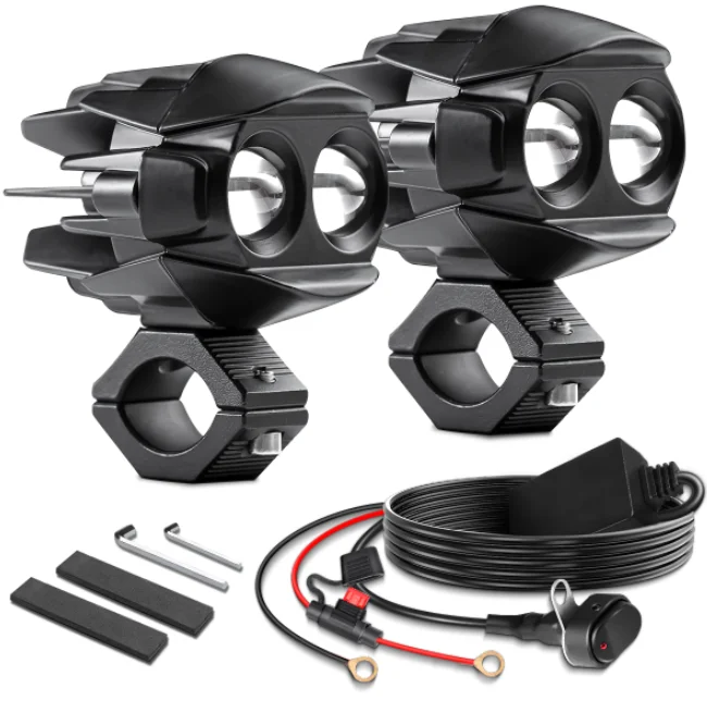 

Комплект жгутов проводов световой ленты из 2 предметов, дополнительные автомобильные фонари Комплект мотоциклетных фонарей белого и желтого режима освещения, с предохранителем жгута проводов, подходит для различных моделей мотоциклов, квадроциклов, Utvs и