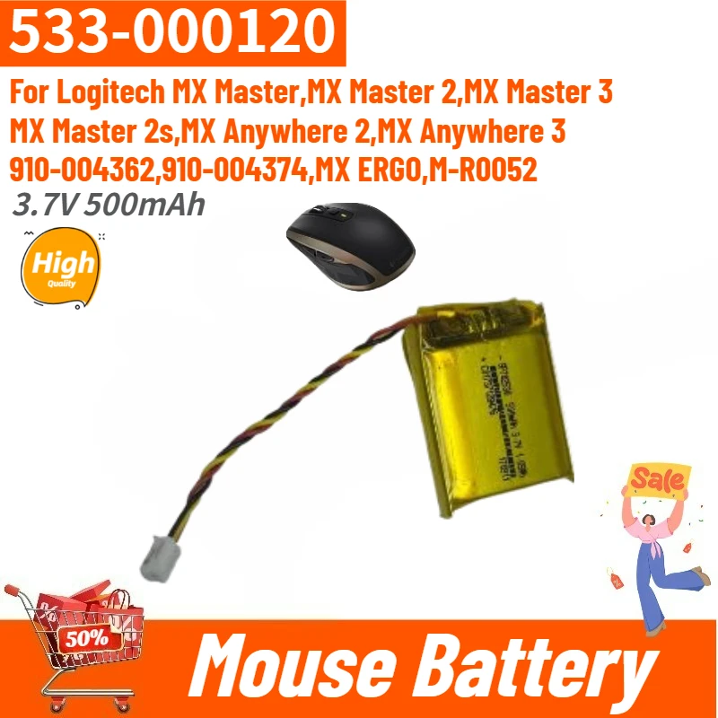 

533-000120 High Quality Mouse Battery 3.7V 500mAh for Logitech MX Master,Anywhere 2 3,M-RO052,MX Master 2 3 2s,MX ERGO Brand New
