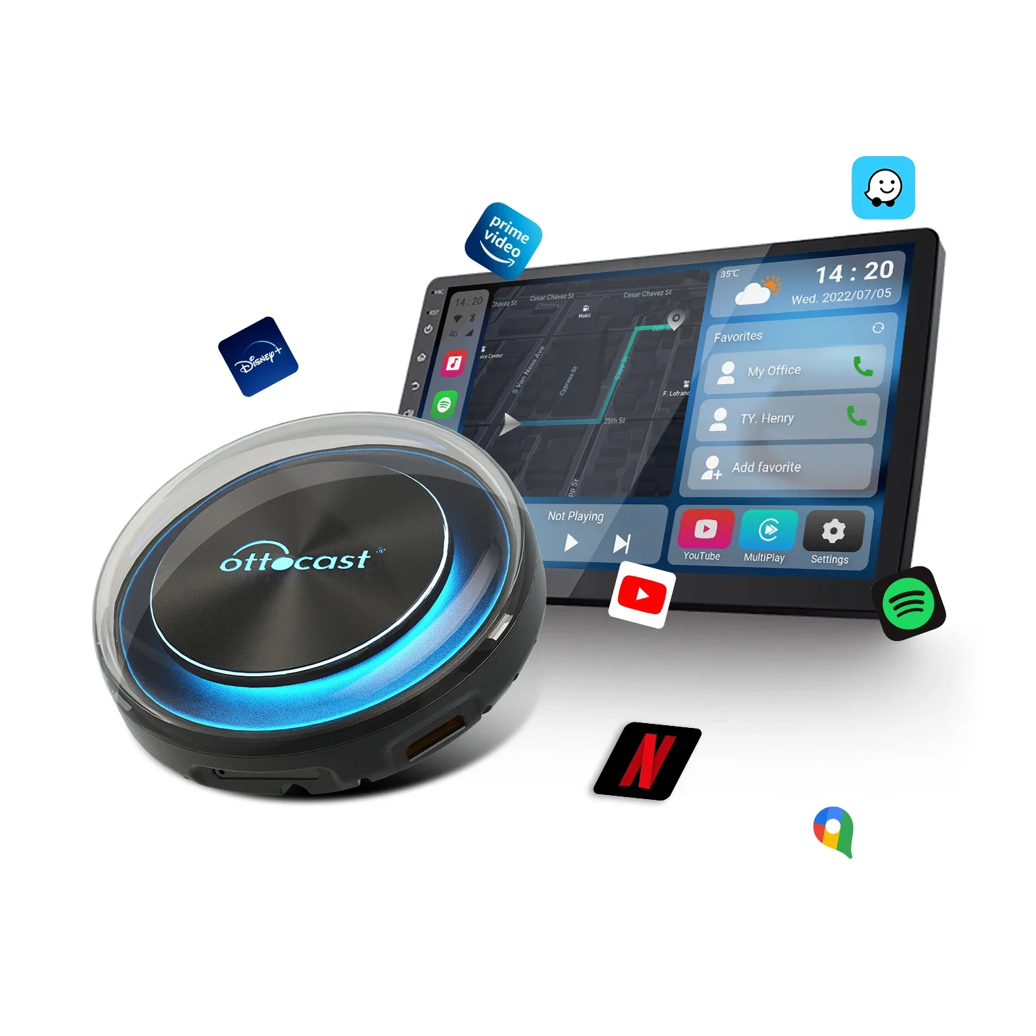 Ottocast Wireless Android Car Android10 CarPlay ai box 4+64G Youtube Android box the car intelligent system