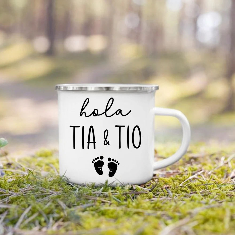 Hola Abuela & Abuelo Print smalto Mug Drink Milk Coffee Cup gravidanza annuncio tazze migliore Idea regalo per Abuela/Abuelo/Tia/Tio