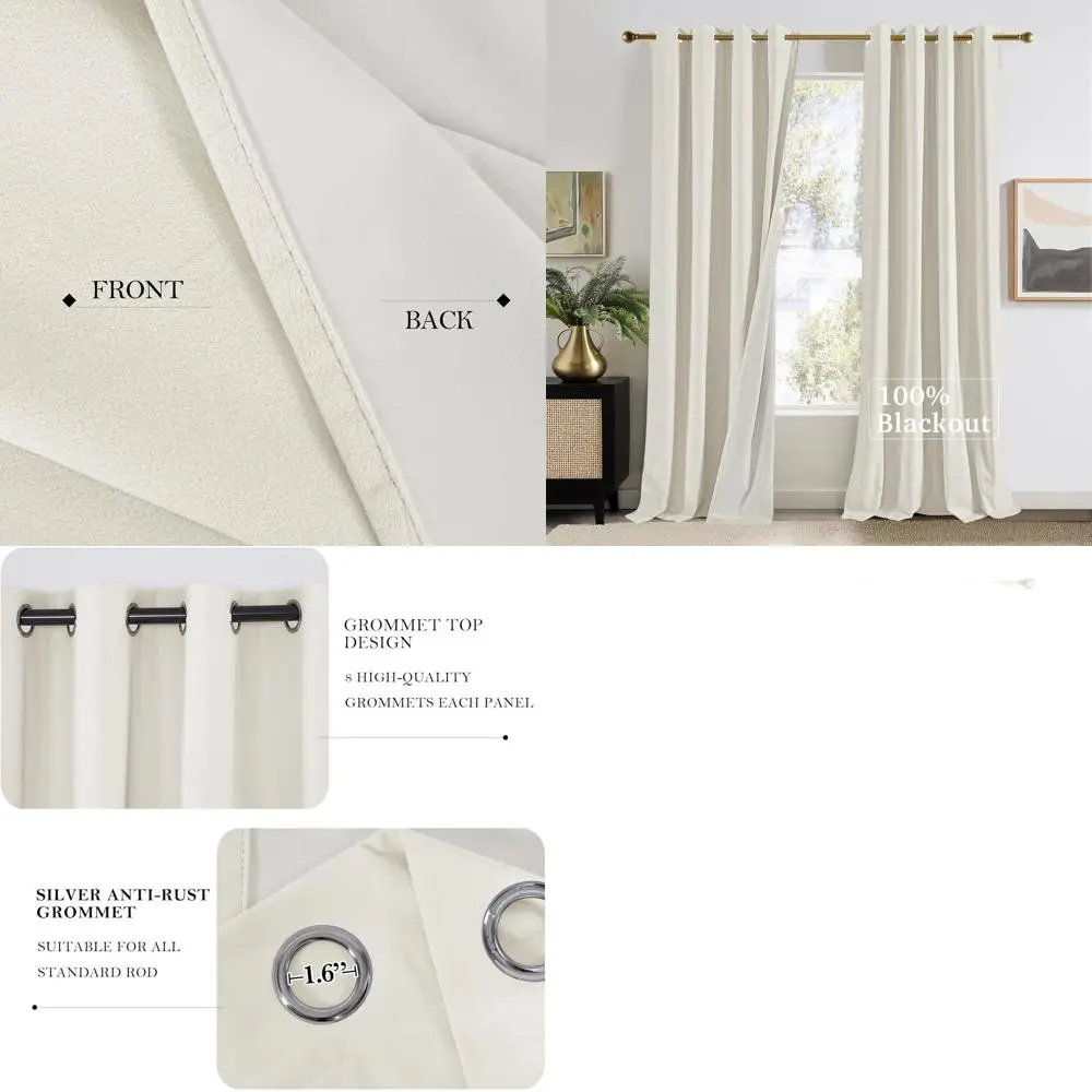 

Кремовые бархатные шторы 52x90, набор из 2 шт., для звукоизоляции и затемнения, идеально подходят для роскошных комнат дома и офиса