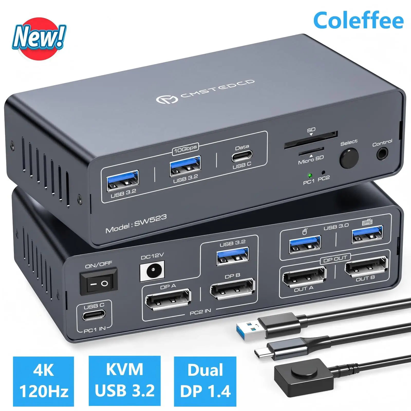 Estación de acoplamiento KVM 4K120Hz USB C KVM Switch 2 monitores 2 uds Displayport Dual Monitor KVM Switch para computadora portátil y compartir escritorio