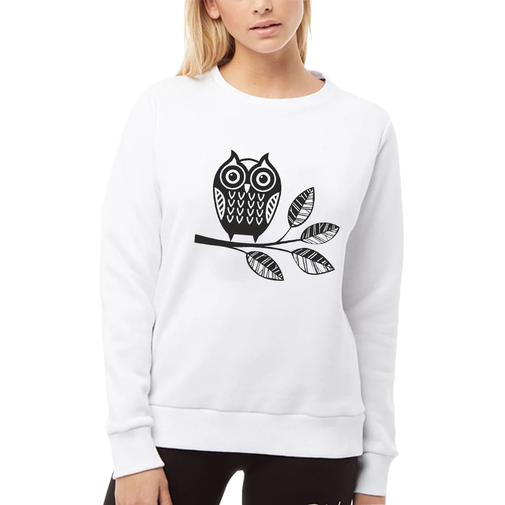 HX Fashion Women Sweatshirt Animal Owl Stickers Printed Tops Sportshirts Long Sleeve Casual Shirts Harajuku Streetwear S-7XL