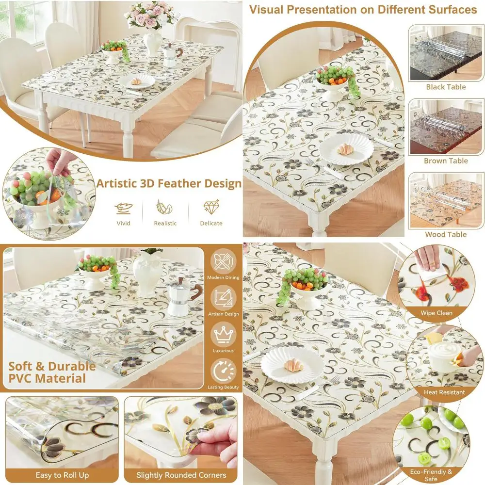 

40 x 78 Inch Clear Vinyl Tablecloth, 1.5mm Thick Waterproof Plastic Table Cover for Dining and Kitchen Tables