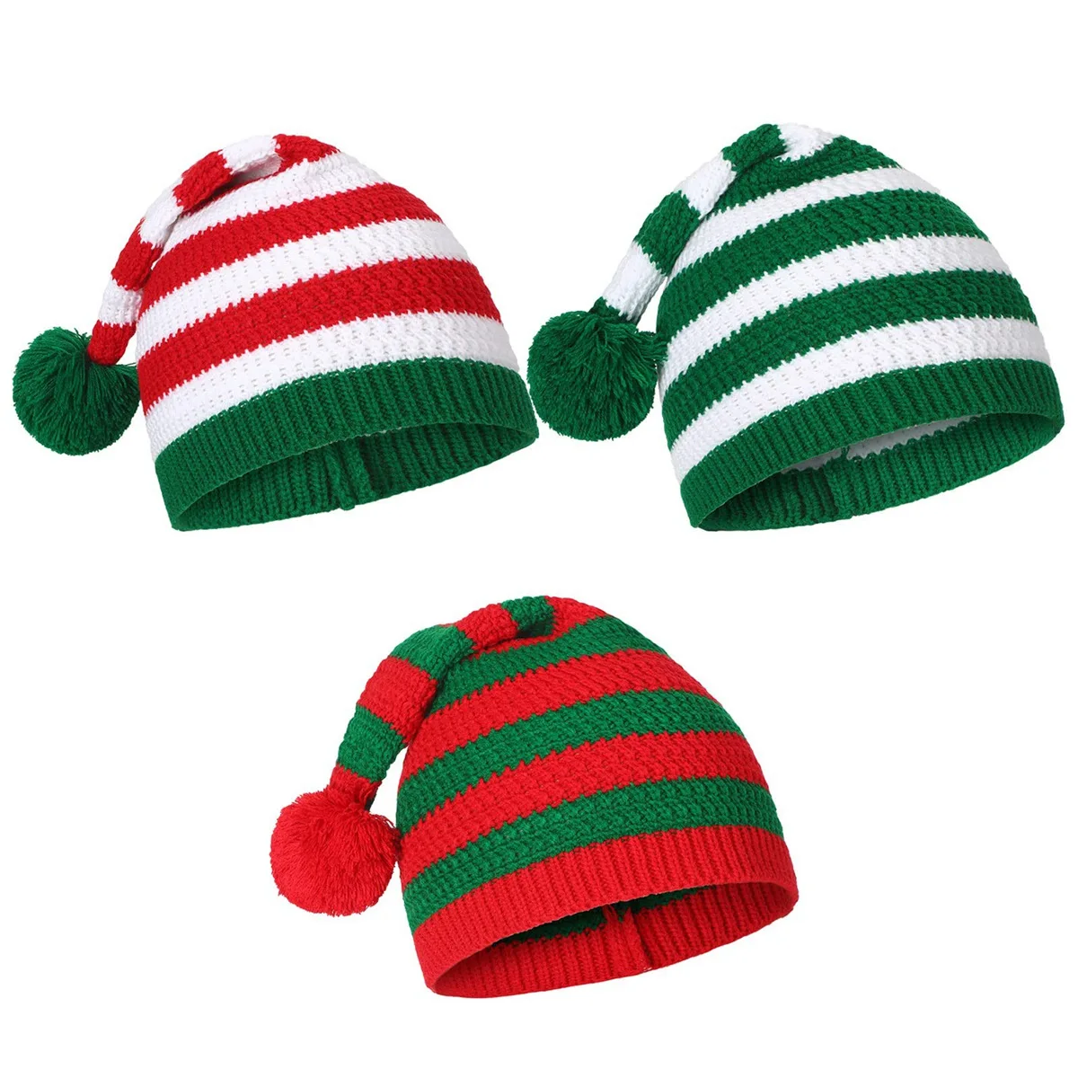 

3Pcs Christmas Knitted Hat Elf Hats for Adults Christmas Slouchy Hats Santa Beanies Hat Santa Knit Crochet Cap for