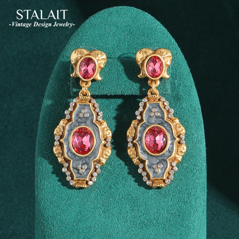 

Vintage Crystal Pink Earrings For Wedding Luxury Natural Stone Drop Long Palace Woman Gold Color Jewelry Party Accessories 2025