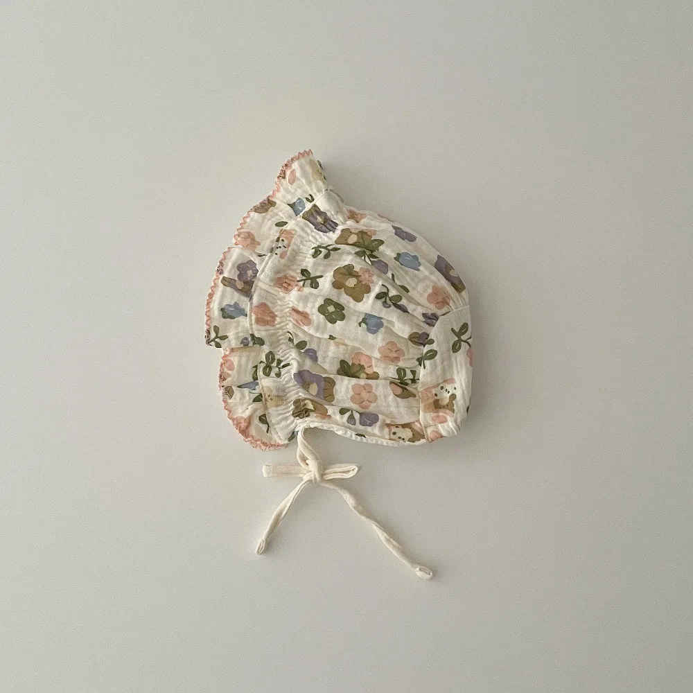 

New Pure Cotton Baby Hat Breathable Dot Flower Printed Palace Hat Thin Beanie Hat Photography Prop