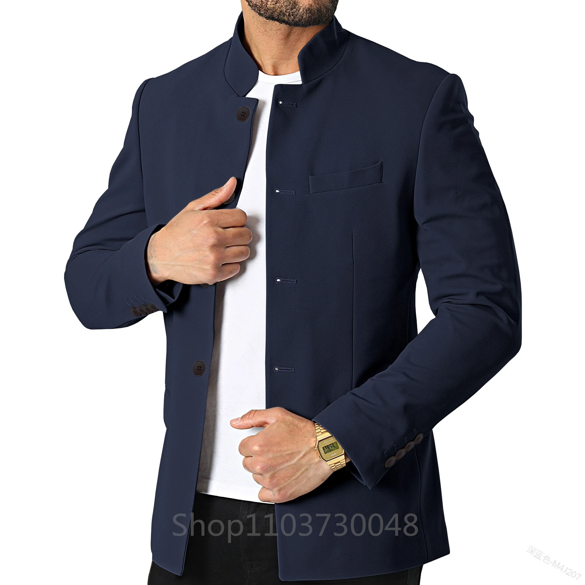 Formal Chinese Style Men Suit Jackets Business Uniform Work Blazer Stand Collar Tops Slim Fit Wedding Suit For Men Only Jacket