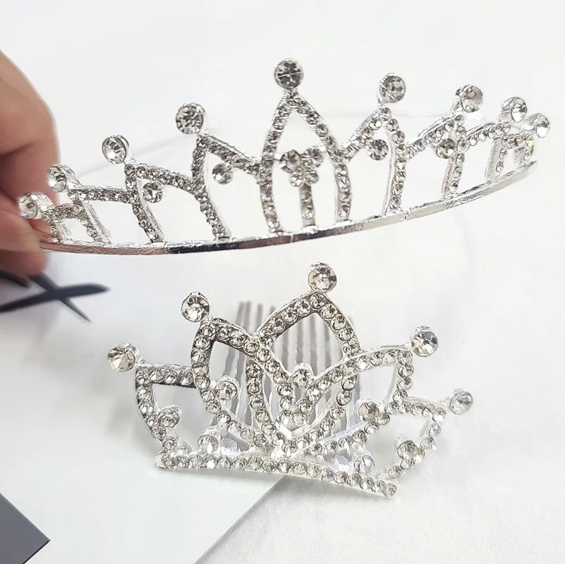 Children Crown Headband Hoop Crystal Rhinestone Haircomb Birthday Party Perform Prom Wedding Headband Headwear Accessory