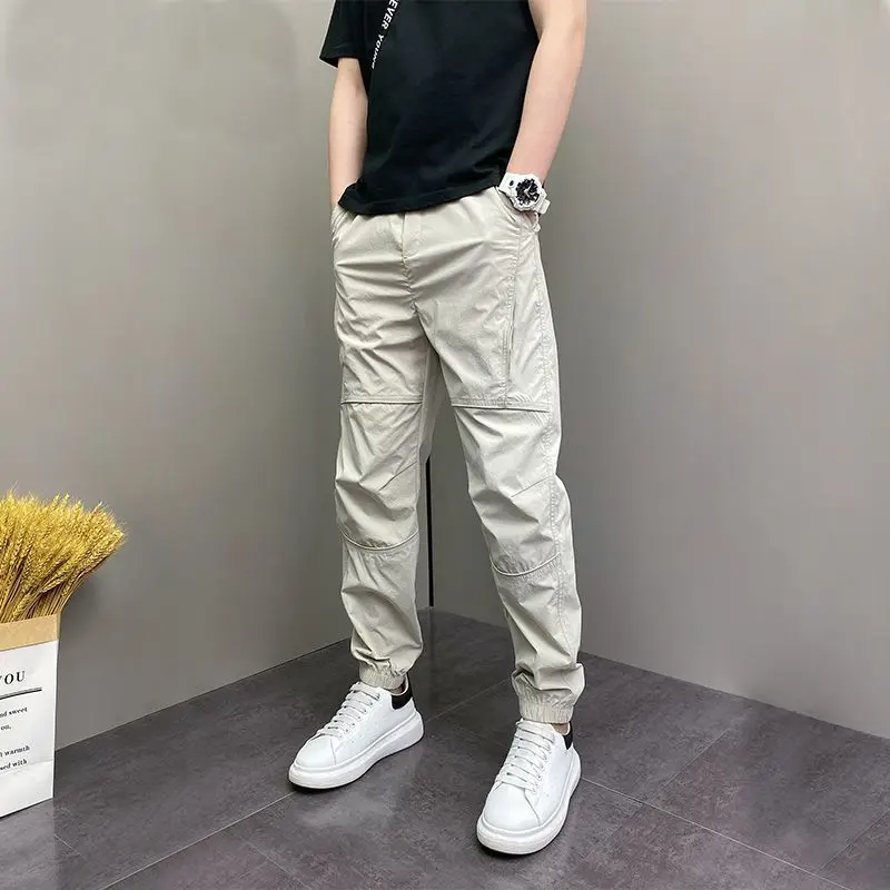 Summer Ice Silk Quick-drying Pants Men's Thin Splicing Solid Color Casual Sports Pants Loose Versatile Leggings Training Pants