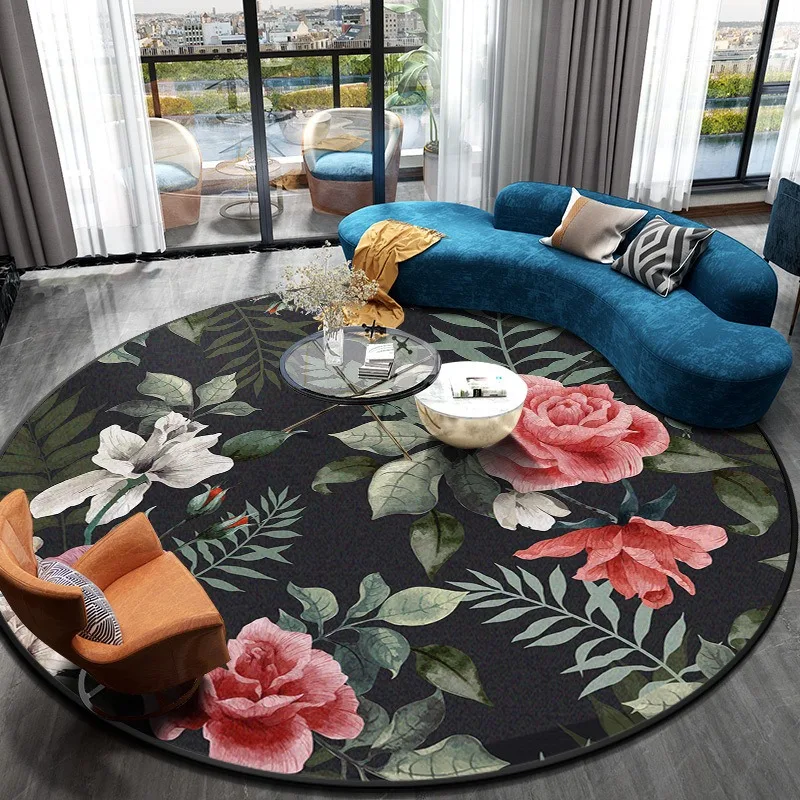 Round Area Rug With Diverse Art Patterns Butterfly Rose Insect Unique Stylish Soft Durable Floor Decor For Living Room