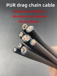 PUR oil resistance, bending resistance and UV resistance tow chain cable 26-15awg 2-30 core high and low temperature copper core