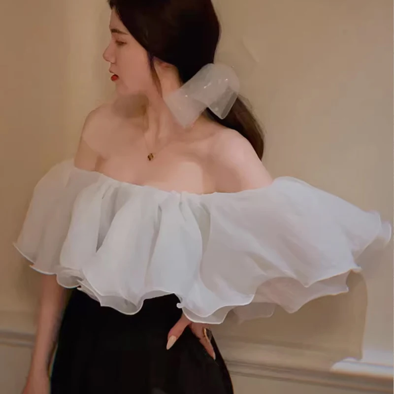 

Свадебная шаль из органзы с открытыми плечами, летняя свадебная шаль на резинке для невесты