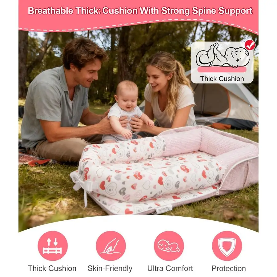 كرسي استرخاء، كرسي سفر محمول قابل للطي لحديثي الولادة 012 شهرًا، عش خفيف الوزن قابل للغسل مع مظلة، ناعم ومسامي B #3