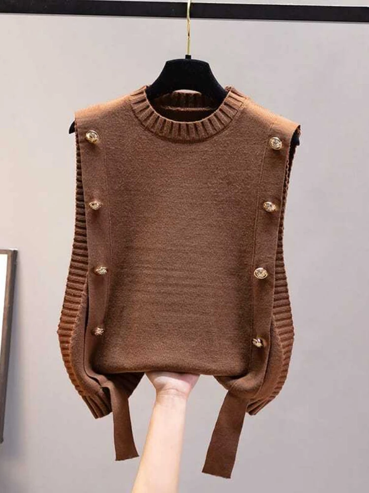 Elegant Women's Vest Solid Color Loose Knitted Vest Top Spring New Korean Fashion Ladies Sweater Undershirt Pullover Jumper Tops