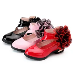 Girl Flower Kids Patent Leather Princess Shoes Soft Bottom Children Shoes Student Performance Shoes Wedding Party Single Sneaker