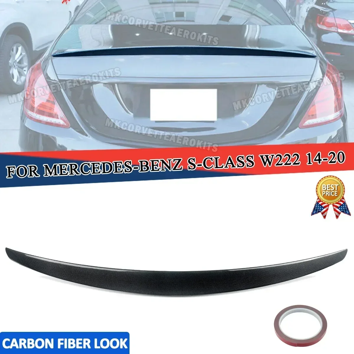 Carbon Fiber Look  Rear Spoiler Lip AMG Style for Mercedes Benz W222 S450 S560 2014 2015 2016 2017 2018 2019 2020 ABS plastic