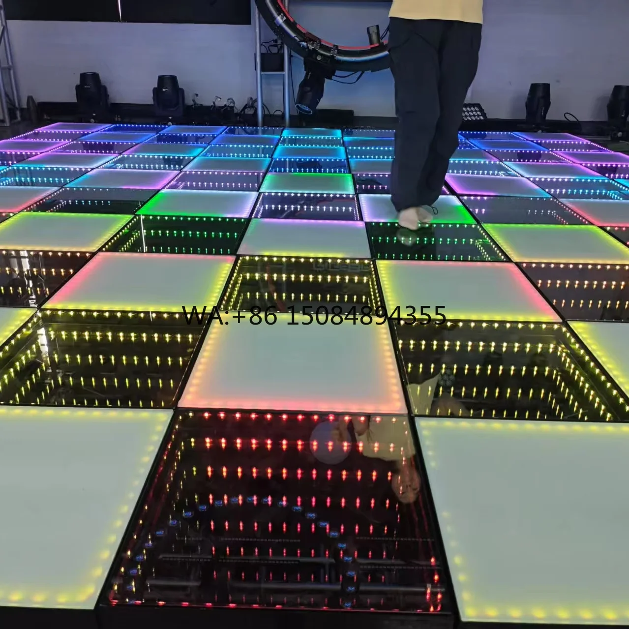 Customize 50x50cm 60x60cm Abyss 3D+Rainbow Light Effect Led Dance Floors Abs Tempered Glass High Brightness Brick Lights