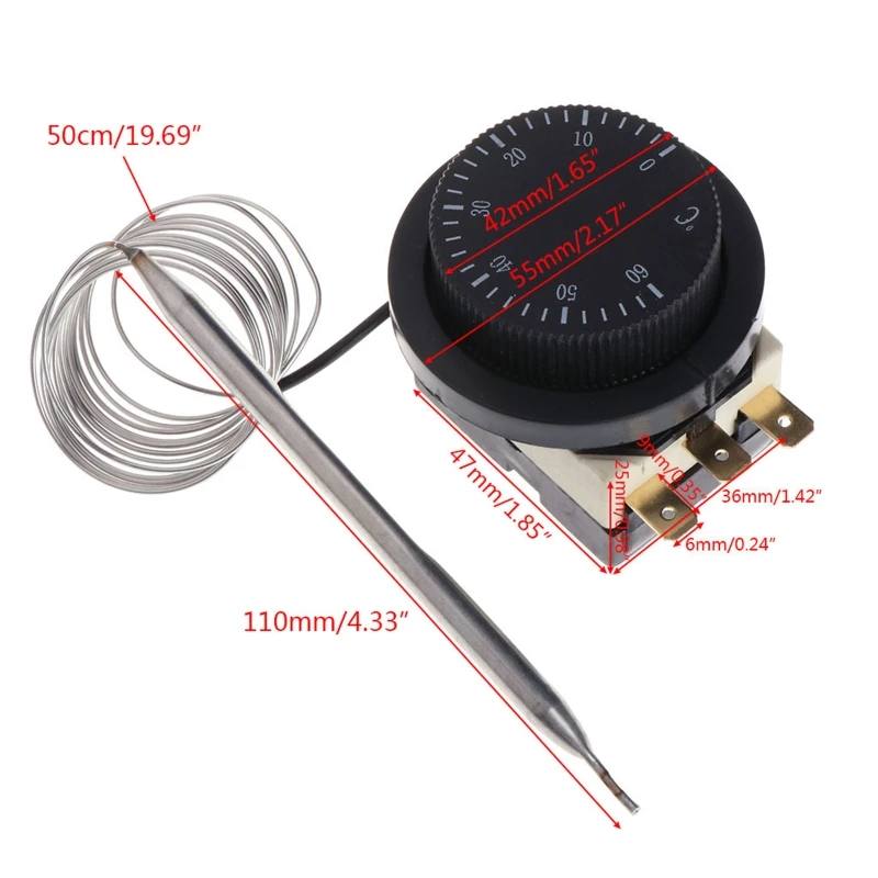 0-60℃ Temperature Control Switch 250V/380V 16A Designed for Electric Oven Capillary Thermostat Controlled Durable