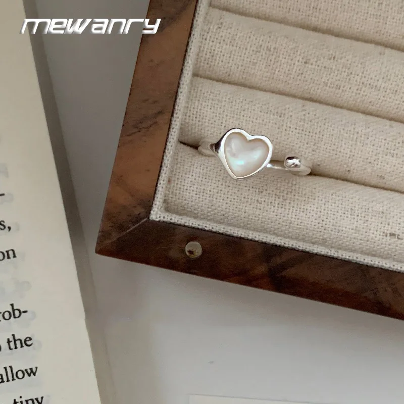 Mewanry Simple Fritillary Heart Opening Ring For Women Fashion Sweet Fashion New Adjustable Jewelry Gift Party Birthday anillos