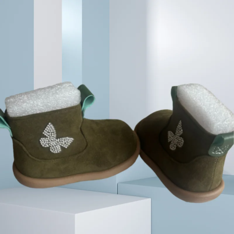 Autumn Winter Kids Snow Boots Fashion Sequins Butterfly Soft Bottom Non-slip Baby Girl Shoes Children Girls Short Boots