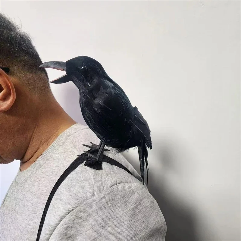 Black Realistic Feather Crow Shoulder Accessory Halloween Prop For Adults Teens Indoor Outdoor Party Spooky Gothic Home Decor