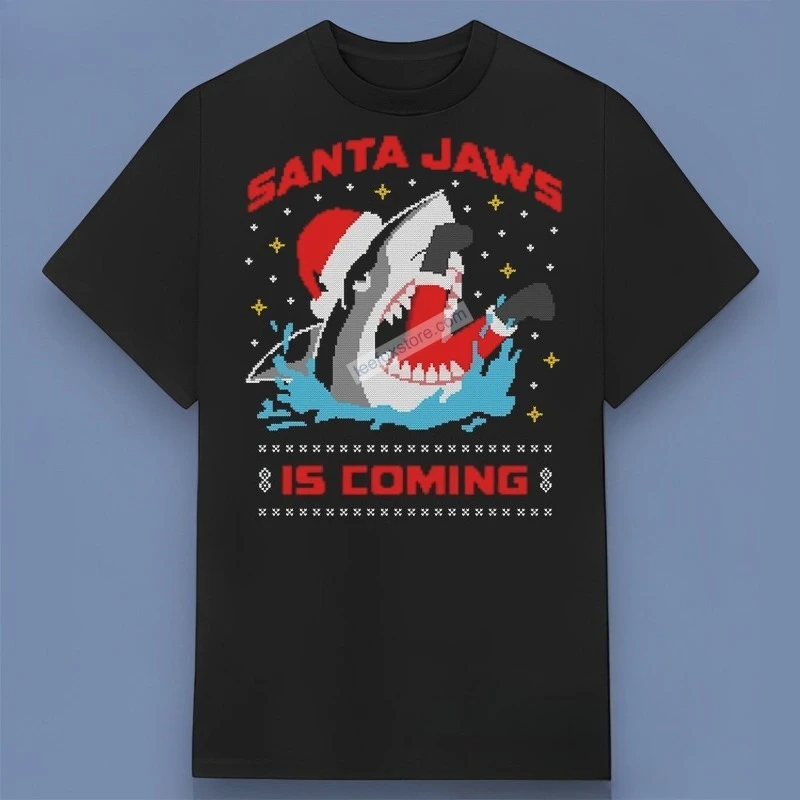 

Christmas Shark Street Trend Clothing Graphic Printing Summer Luxury Brand Cotton Men's and Women's T-Shirts Short Sleeves