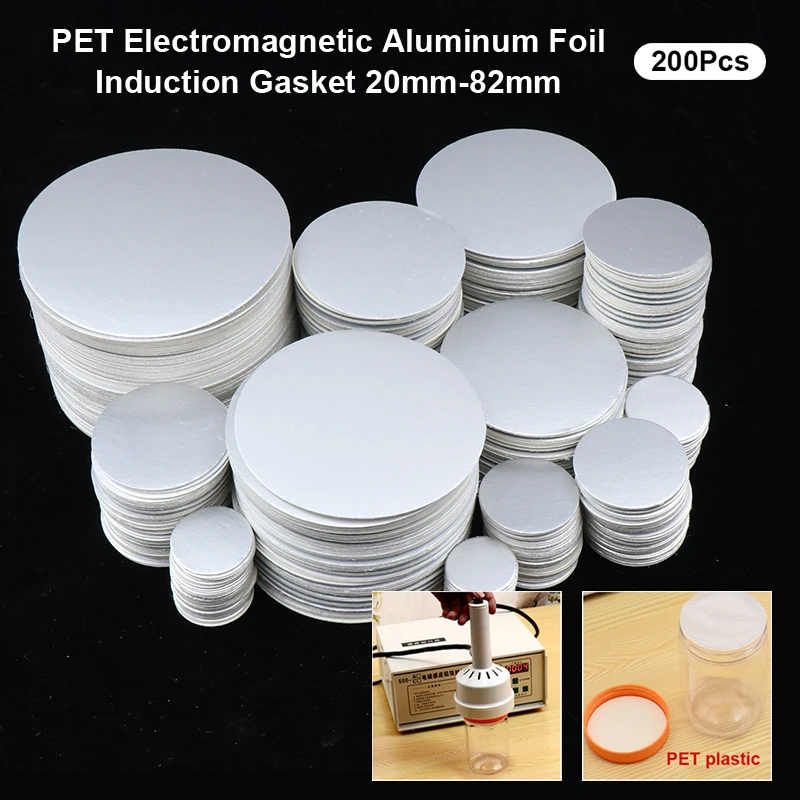 New 200pcs 20-82mm PET Plastic Bottle Electromagnetic Induction Sealing Foils Liners PE Cosmetic Can Aluminum Foil Sealing Film