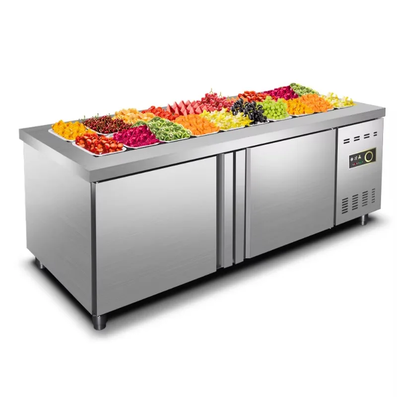 

Stainless steel ice machine double temperature direct cooling commercial restaurant pizza salad display stand