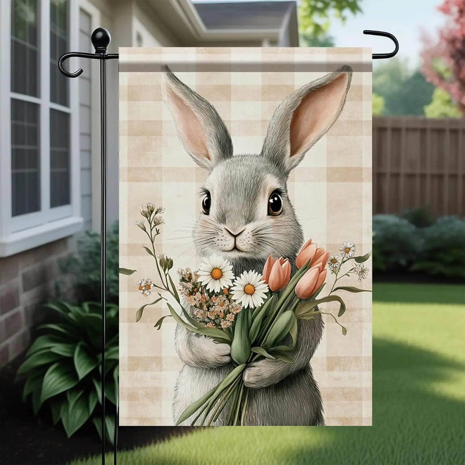 Welcome Easter Bunny Garden Flags 12x18 Inch Double Sided Happy Easter Yard Flag with Bunny Eggs Tulips Flowers Small Spring GGX