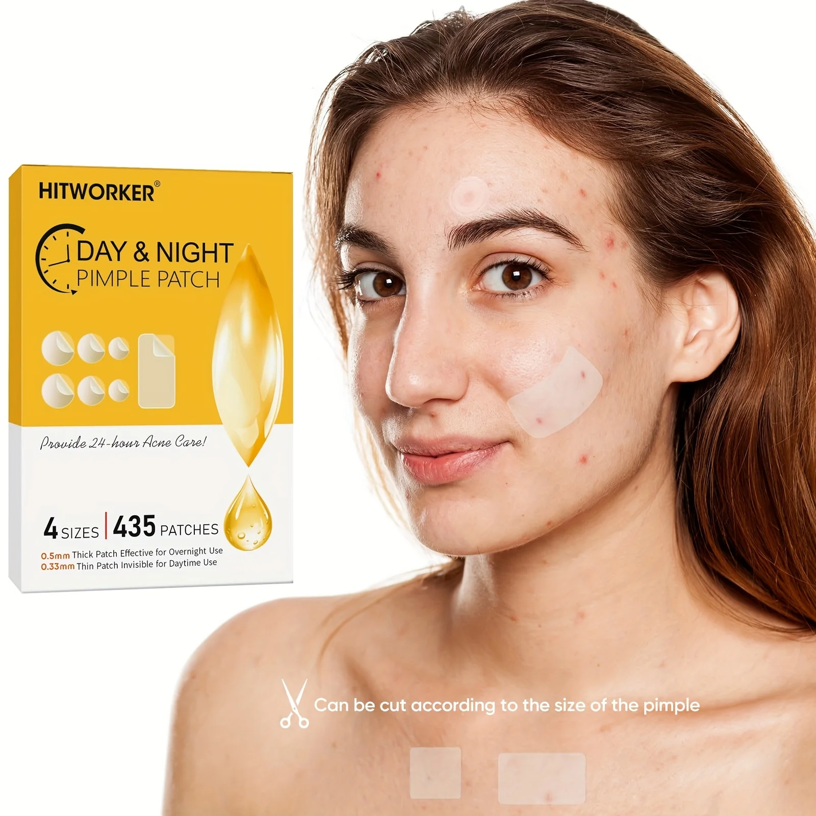 435 remendos transparentes da acne dos pces, hidrocolóide de 2 tamanhos nenhuma fragrância, remendos invisíveis da espinha para uso diurno e noturno