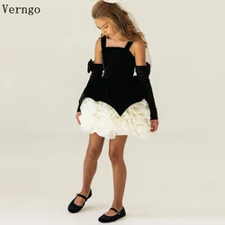 Verngo negro Velevt Mini vestidos de flores para niña tirantes espagueti vestido de baile niña vestidos cortos de fiesta de cumpleaños personalizados