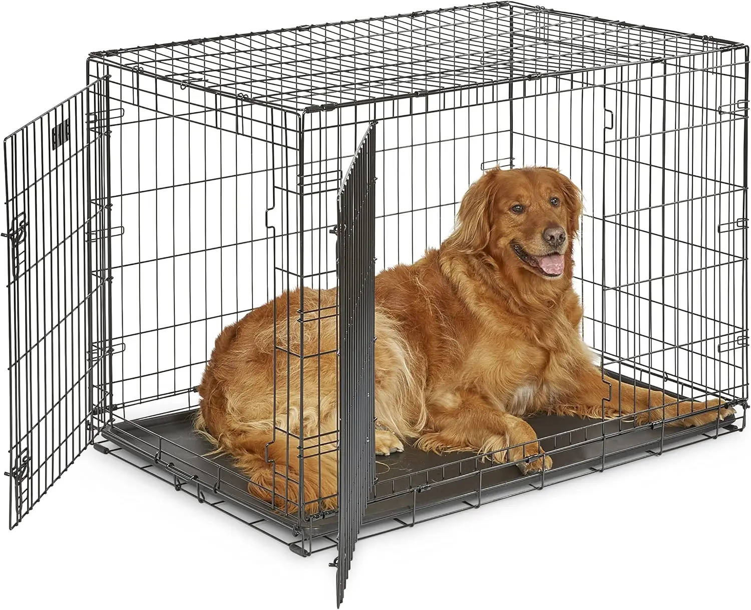

42-Inch Large Dog Crate with Divider, Leak-Proof Tray & Secure Latches - Portable, Durable Wire Kennel for Big Breeds