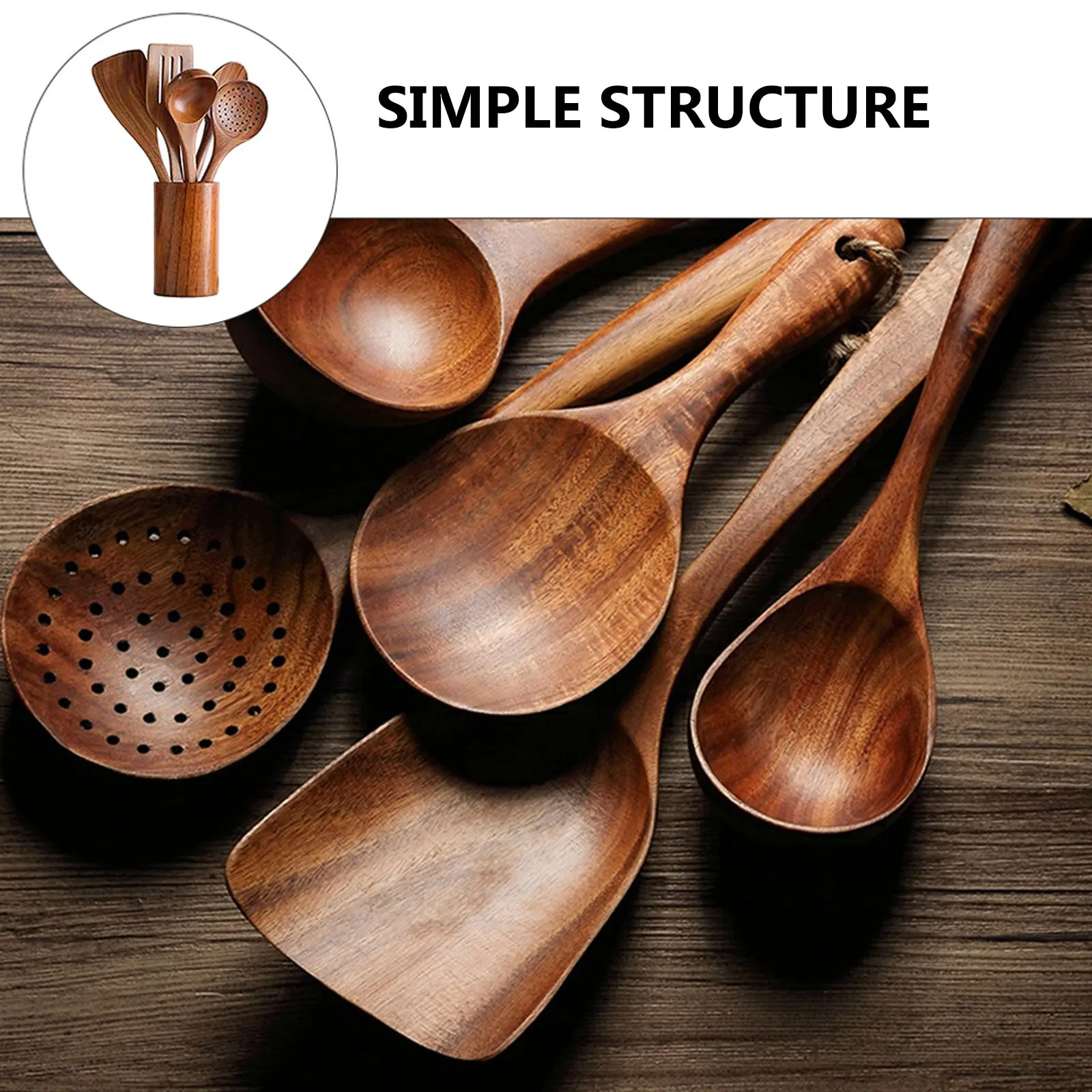 

Wooden Spatula Set Thick H Natural Material Safe Use Heat Resistant Wooden Cooking Spoon Filter Steak Kitchen Gadgets