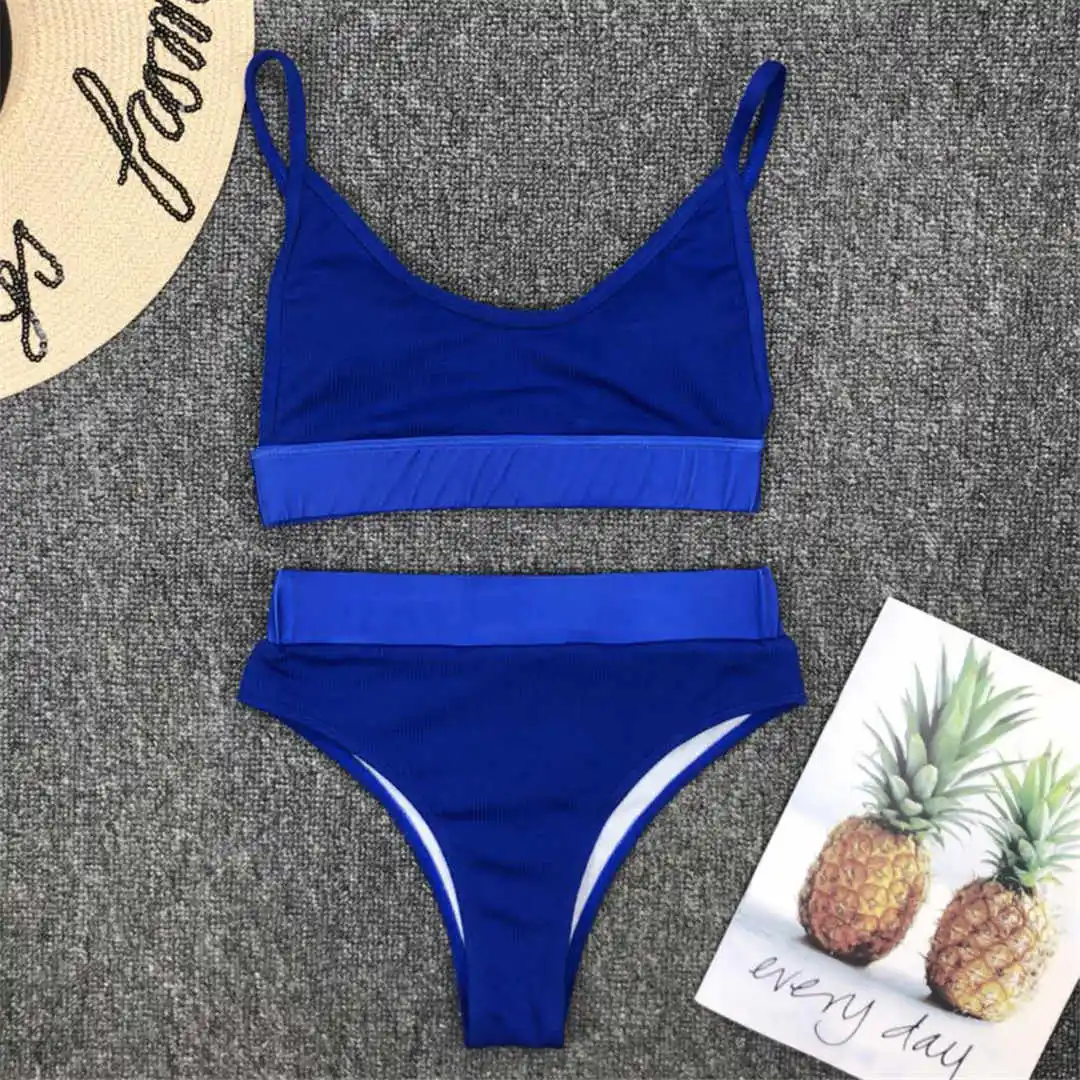 S - XL Sexy Damen-Badeanzug, High-Waist-Bikini, zweiteiliger Bikini-Set, gerippter Badeanzug, Damen-Badebekleidung V2375 – Detail 24