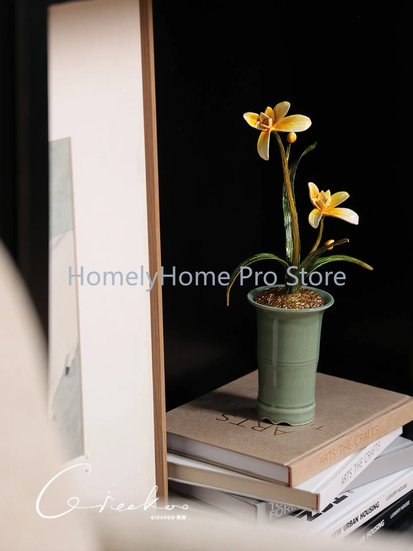 Orchid Ceramic Home Living Room Bedroom Song Dynasty Aesthetics Enamel Color Art Entrance Decoration House Ornament