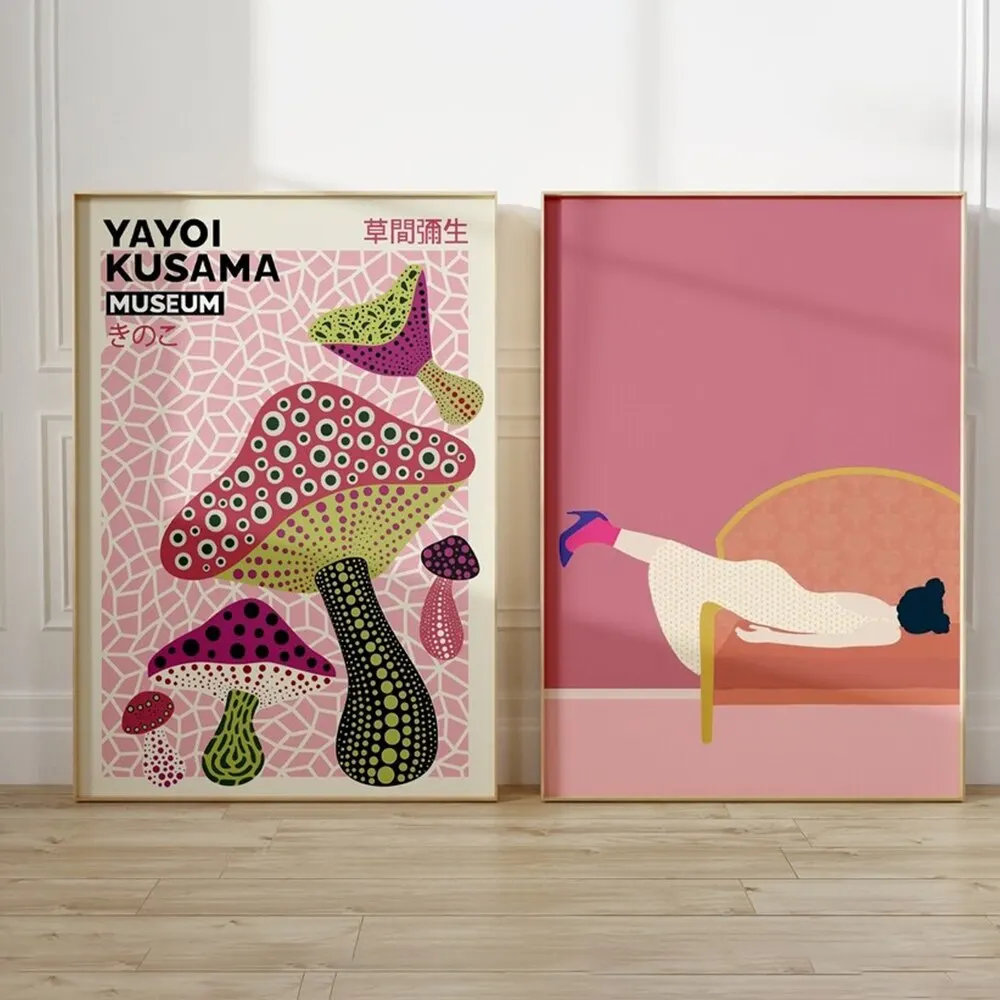 Modern Abstract Yayoi Kusama Japanese Art Exhibition Wall Art Canvas Painting Posters For Living Room Home Decor