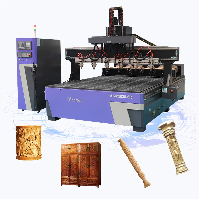 China Multi Heads Cnc Engraver Machine AKM2030-6R for Woodworking  Cnc Wood Router Machine