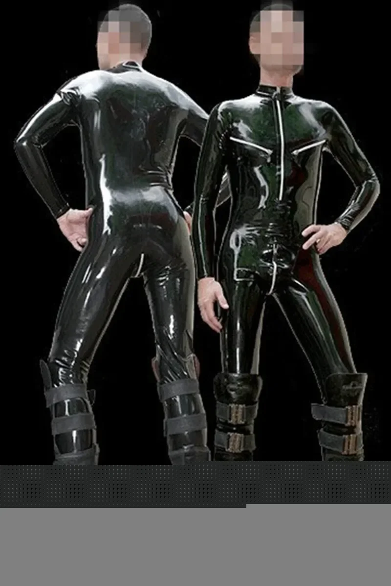 Pure Latex Rubber Gummi Ganzanzug Catsuit Chest zipper Bodysuit Masquerade fashion uniform