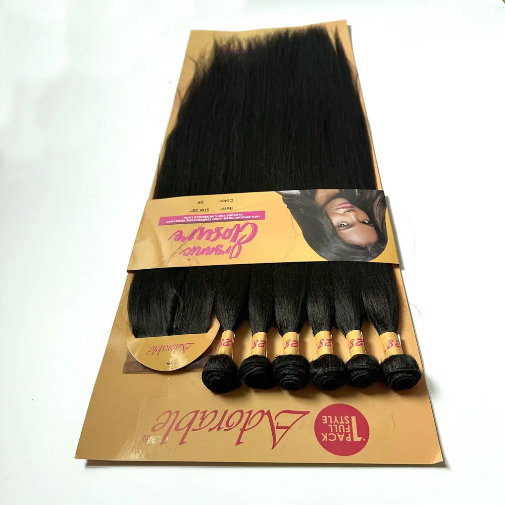 Pacotes de cabelo sintético com fecho, seda longa, reto, alta qualidade, cor natural, cabelo tece, venda quente, 30 pol, STW, 6PCs