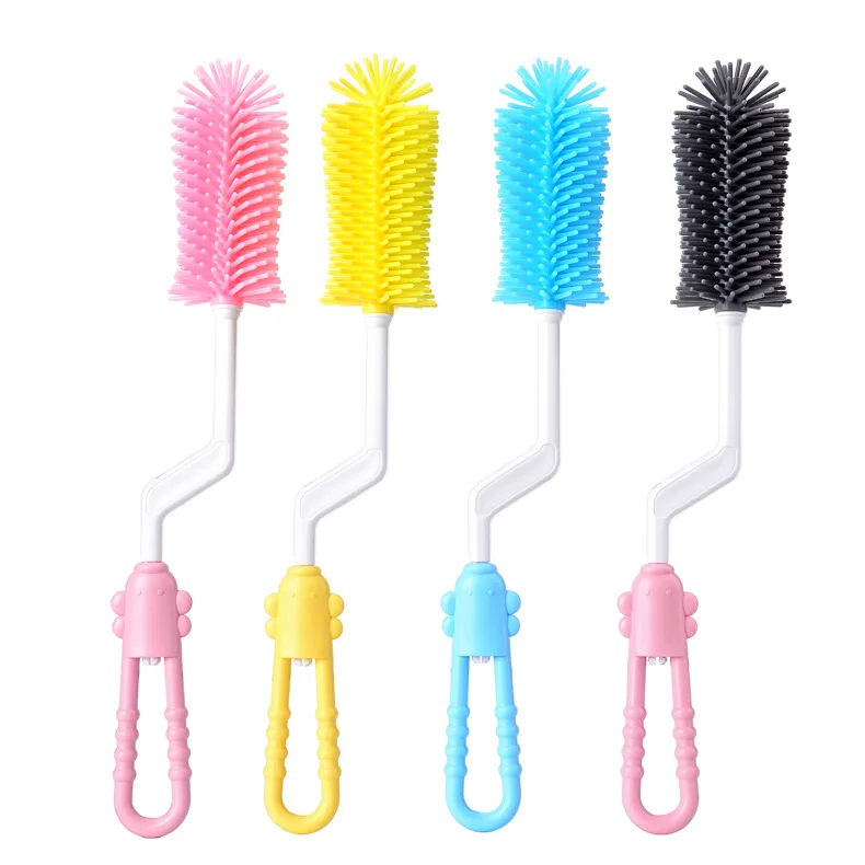 Multifunctional Baby Silicone Bottle Brush Rotating Bottle Cleaning Brush