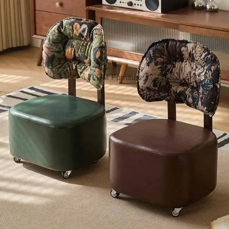 Accent Multifunctional with Floral - Wheels Patterned Chair Swivel Chair Leather Stylish Lounge Chair for Living Room Bedroom