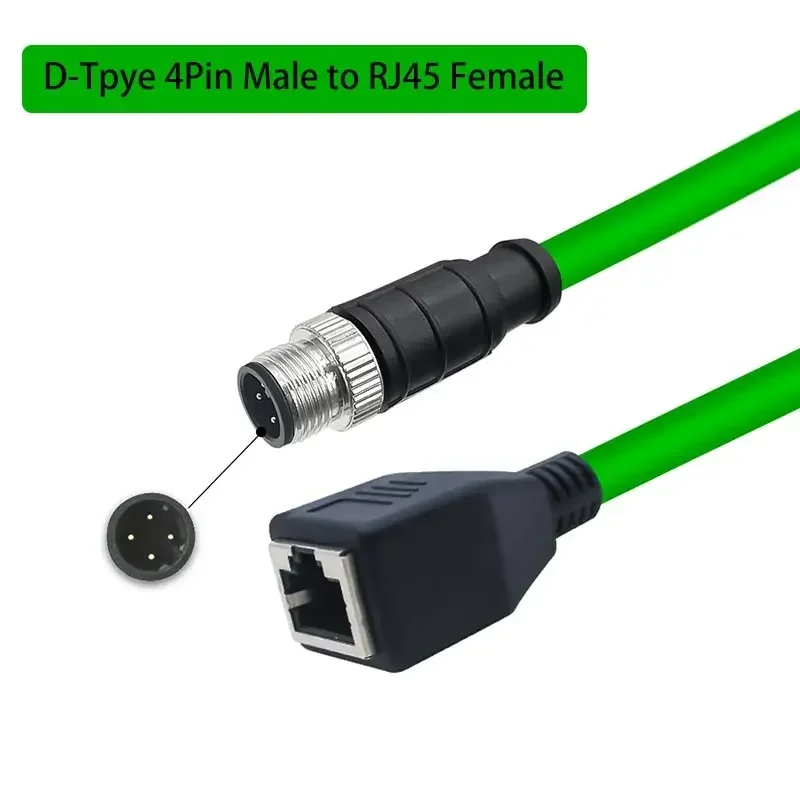 M12 4/8 Pin Plug to RJ45 Cable Connector m12 A/D/X Code to RJ45 Female Connector Wire Industrial Gigabit Extension Network Line