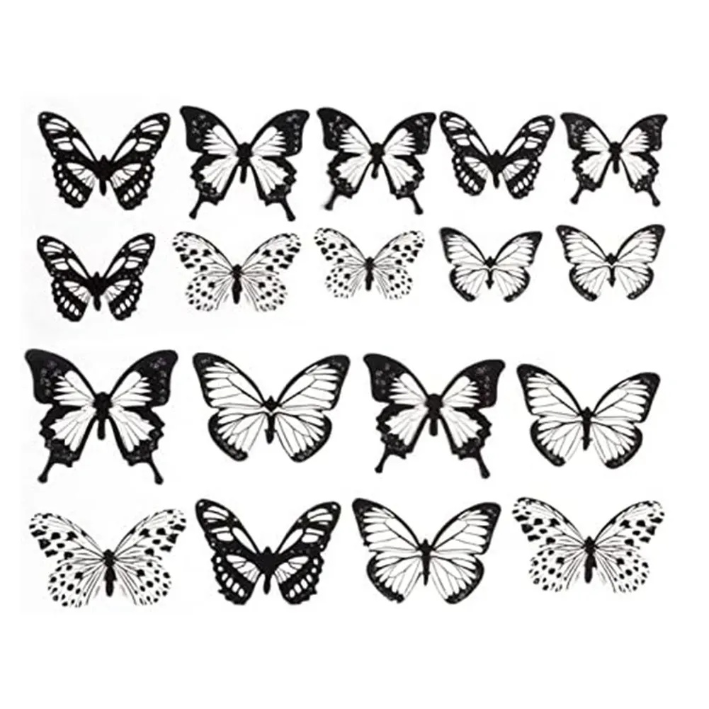 Black and White 3D Butterfly Wall Stickers 18 Pack for Customized Interior Styling in Homes Offices and for educational