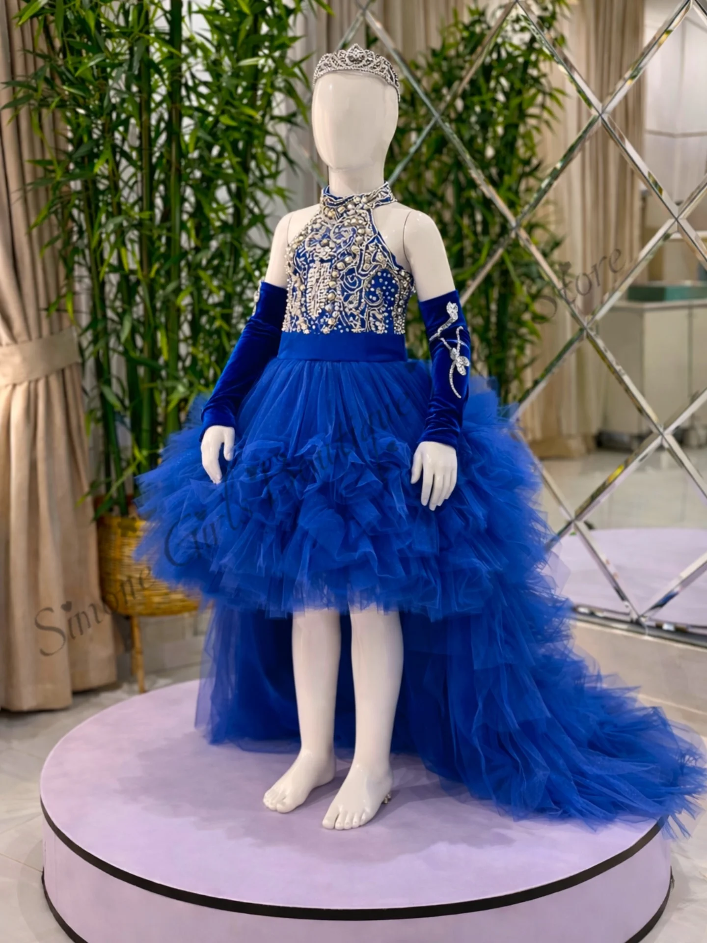 Princess Royal Blue Flower Girl Dresses for Wedding Lace Tiered High-Low Length Girls Birthday First Communion Gowns Customized